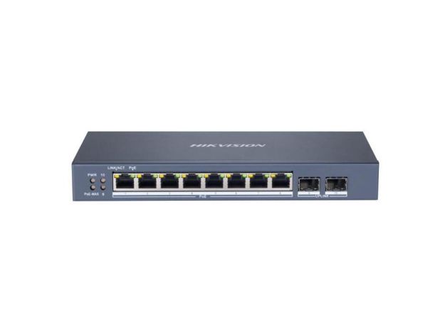 imagem de Switch Hikvision Gigabit Metalico Ds-3e1510p-Si 8 Portas Poe + 02 Giga Fibra Optica