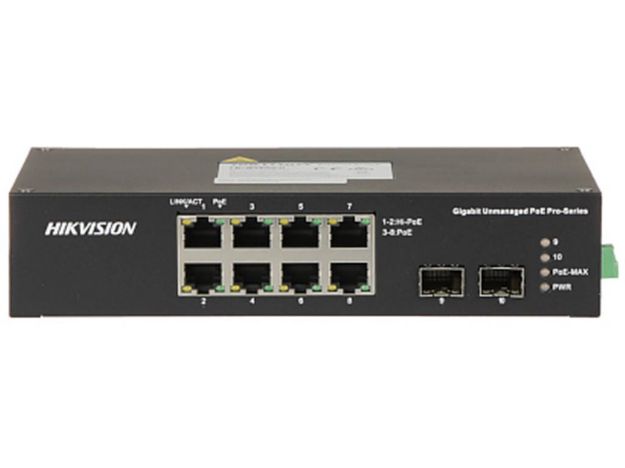 imagem de Switch Hikvision Gigabit Metalico Ds-3t0510hp-E/Hs 6 Portas Poe + 02 Portas Hi-Poe + 02 Sfp Fibra Optica